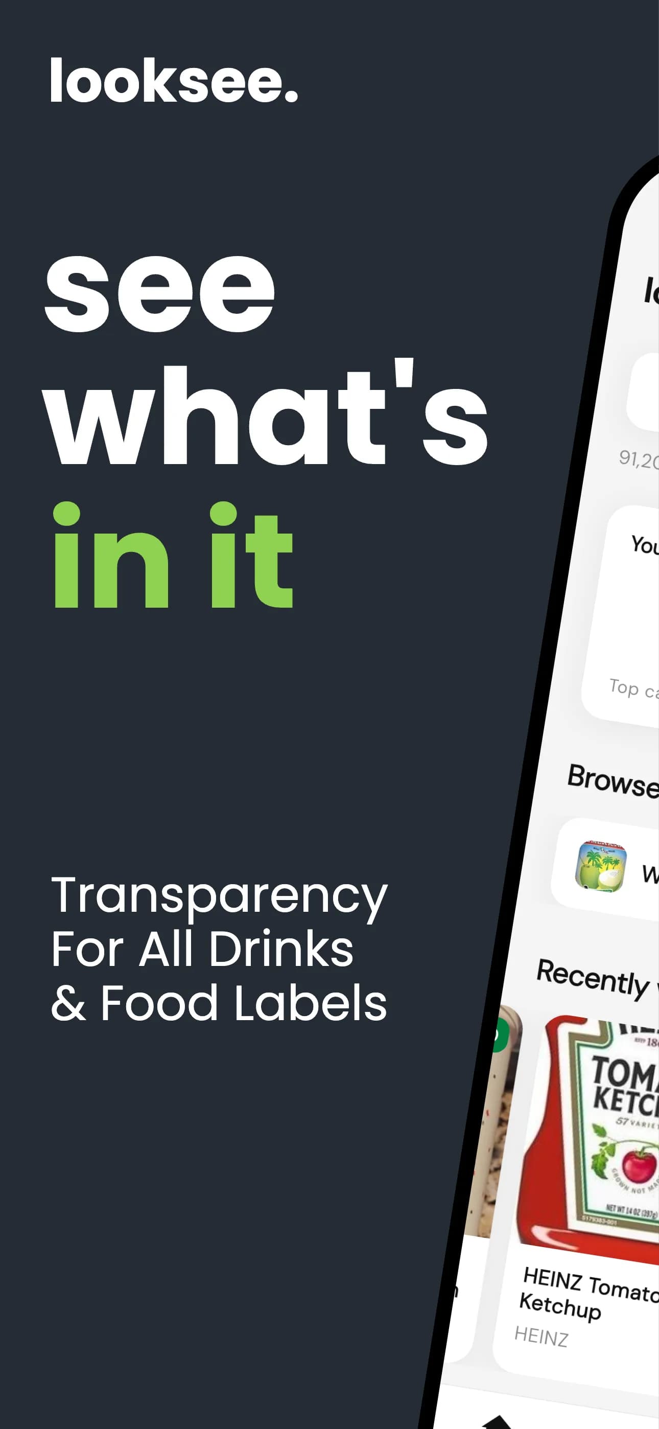 Looksee app home screen — see what's in it
