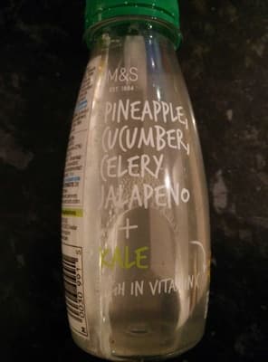 Pineapple, cucumber, celery, jalapeno + Kale