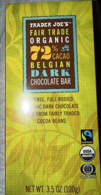 72% cacao Belgian dark chocolate bar