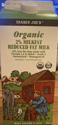 Organic 2% Milkfat reduced fat milk