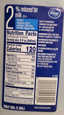 2% Reduced Fat Milk
