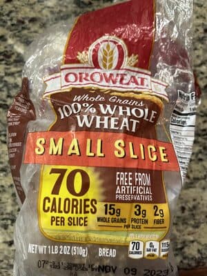 Whole Grains 100% Whole Wheat Small Slice