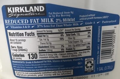 Reduced Fat Milk 2% Milkfat