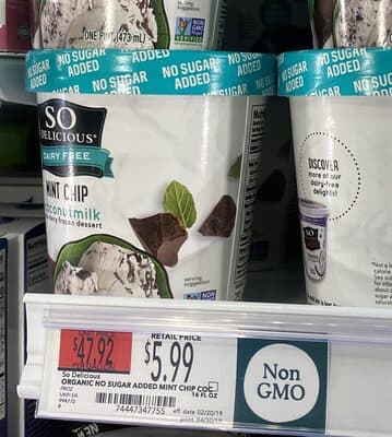 Coconut Milk Non Dairy Frozen Dessert No Sugar Added Mint Chip Pint