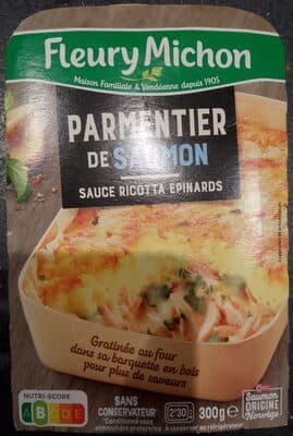 Parmentier de saumon, sauce ricotta épinards