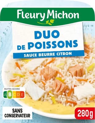 Duo de poissons riz cuisiné sauce beurre citron