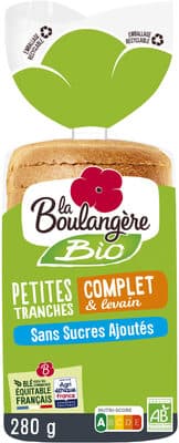 Pain de mie Bio petites tranches complet & levain sans sucres ajoutés 280g
