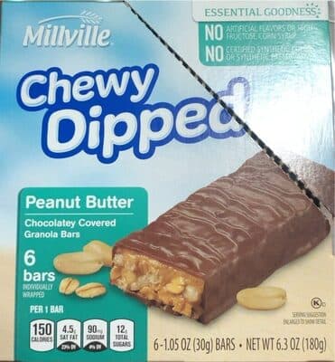 Chewy Dipped Peanut Butter Chocolatey Covered Granola Bars