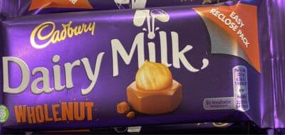 Cadbury dairy milk chocolate bar wholenut