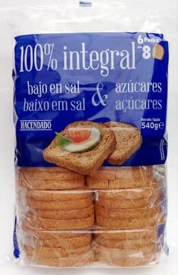 Pan tostado 100% integral bajo en sal y en azúcares