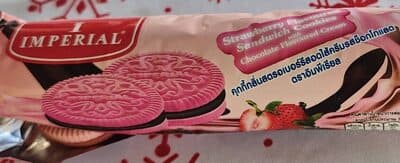 Strawberry flavoured sandwich cookies