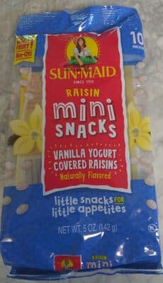 Vanilla yogurt raisins mini-snacks