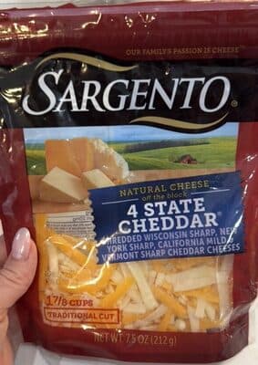 4 STATE CHEDDAR Shredded Wisconsin Sharp, New York Sharp, California Mild & Vermont Sharp Cheddar Cheeses